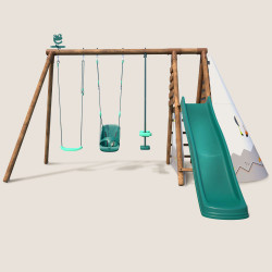 Station de jeux en bois avec portique, tipi et toboggan - Camélia - Vue de face