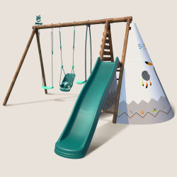 Station en bois avec portique, tipi et toboggan - Camélia - Vue 3/4 gauche