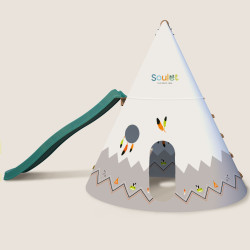 Station en bois avec portique, tipi et toboggan - Camélia - Vue de gauche
