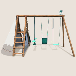 Station en bois avec portique, tipi et toboggan - Camélia - Vue de dos