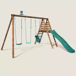 Balançoire en bois 3 agrès avec siège bébé et toboggan ANKARA