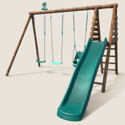 Station en bois traité pour enfant 3 agrès et toboggan - Ankara - Vue 3/4 gauche