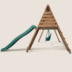 Station en bois traité pour enfant 3 agrès et toboggan - Ankara - Vue de gauche