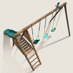 Station en bois traité pour enfant 3 agrès et toboggan - Ankara - Vue de dessus