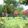 Station balançoire en bois traité pour enfant 3 agrès et toboggan - Ankara - Usage familial en extérieur - Image d'ambiance dans