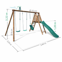 Station en bois traité pour enfant 3 agrès et toboggan - Ankara - Dimensions