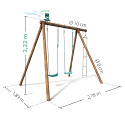 Portique en bois avec échelle et balançoire 3 agrès 2m22 - Arthur