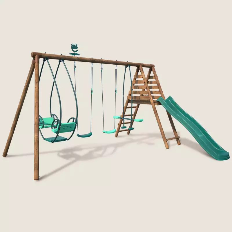 Station avec portique en bois balançoire et toboggan - Jacinthe