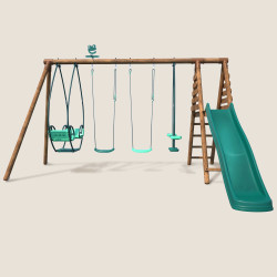 Station avec portique en bois balançoire et toboggan - Jacinthe - Vue 3/4 droite