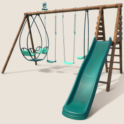 Station de jeux avec portique en bois balançoire et toboggan - Jacinthe - Vue 3/4 gauche