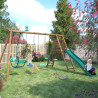 Station avec portique en bois balançoire et toboggan - Jacinthe - Usage familial en extérieur