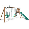 Station avec portique en bois balançoire et toboggan - Jacinthe - Vue 3/4 droite