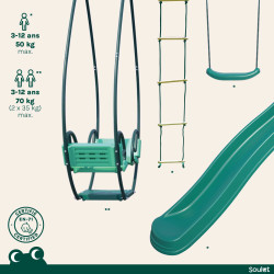 Station portique en bois 3 agrès avec échelle et toboggan - Lavande - Zoom agrès.