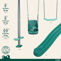 Station de jeux en bois avec portique 3 agrès et balançoire - Tulipe - Zoom pack agrès inclus