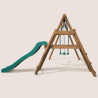 Petite station en bois 2 agrès et toboggan en plastique - Menthe - Vue de gauche