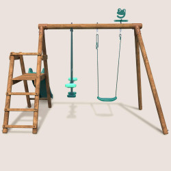 Petite station en bois 2 agrès et toboggan en plastique - Menthe - Vue de dos