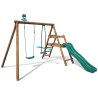 Petite station en bois 2 agrès et toboggan en plastique - Menthe - Vue 3/4 droite