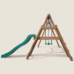 Station en bois traité pour enfant 3 agrès et toboggan - Figue - Vue de gauche