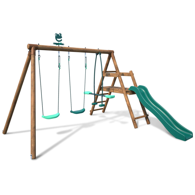 Balançoire en Bois Equipé de 3 Agrès avec Balançoire Bébé Face à Face