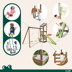 Aire de jeux avec mur d'escalade et portique - HAPPY Swing & Climbing 120 - Activités.