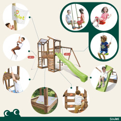 Aire de jeux pour enfant 2 tours avec portique et mur d'escalade - FUNNY Big Climbing - Activités possibles sur la structure de 