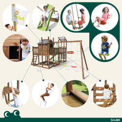 Aire de jeux pour enfant maisonnette avec portique et corde à  grimper - COTTAGE HAPPY - Activités.
