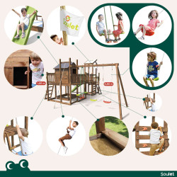 Aire de jeux pour enfant maisonnette avec portique et corde à  grimper - COTTAGE HAPPY - Activités.
