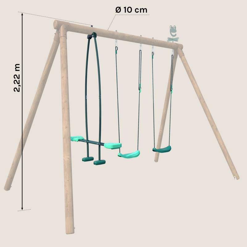 H2i Balançoire Bois – Résistant Aux Intempéries – Siège Rond 30cm – Hauteur Réglable 2,50m – Avec Mousqueton – Dès 3 Ans – Intérieur/Extérieur