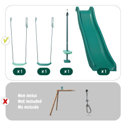 Pack Cocoon 4 accessoires - 2 balançoires - 1 face à face et 1 toboggan pour portique H195 cm Photo pack