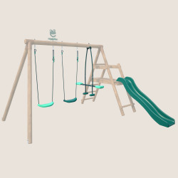 Pack Cocoon 4 accessoires - 2 balançoires - 1 face à face et 1 toboggan pour portique H195 cm Photo composition