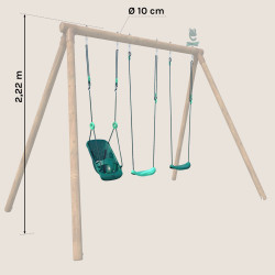 Pack Lilly 2 - 3 accessoires - 2 balançoires et 1 siège bébé Lilly pour portique H222 cm - Dimensions