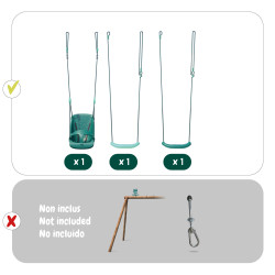 Pack Lilly 2 - 3 accessoires - 2 balançoires et 1 siège bébé Lilly pour portique H222 cm -Détails pack