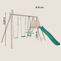 Pack 4 accessoires - 2 balançoires - 1 face à face et 1 toboggan pour portique H222 cm - Dimensions du produit