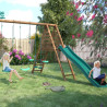 Pack 4 accessoires - 2 balançoires - 1 face à face et 1 toboggan pour portique H222 cm - Photo ambiance extérieur jardin