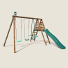 Portique en bois avec plateforme 3 agrès et toboggan - Violette