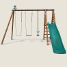 Portique en bois avec plateforme 3 agrès et toboggan - Violette - Vue de face