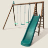 Portique en bois avec plateforme 3 agrès et toboggan - Violette - Vue 3/4 gauche