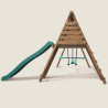 Portique en bois avec plateforme 3 agrès et toboggan - Violette - Vue de gauche