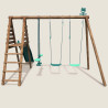 Portique en bois avec plateforme 3 agrès et toboggan - Violette - Vue de dos