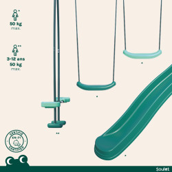 Portique balançoire en bois avec plateforme 3 agrès et toboggan - Violette - Pack d'agrès inclus