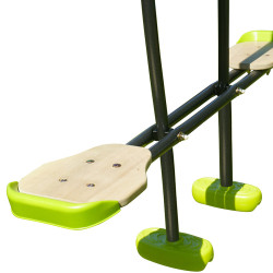 Balançoire vis-à-vis deux enfants en métal - Agrès pour portiques bois à poutres carrées 2m24 - Zoom sur assise et repose-pieds