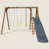 Balançoire avec toboggan en bois traité carré, Objectif Nature 3 agrès - Trèfle - Vue de face