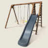 Balançoire avec toboggan en bois traité carré, Objectif Nature 3 agrès - Trèfle - Vue 3/4 gauche
