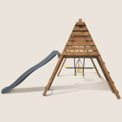 Balançoire avec toboggan en bois traité carré, Objectif Nature 3 agrès - Trèfle - Vue de gauche
