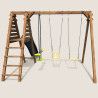 Balançoire avec toboggan en bois traité carré, Objectif Nature 3 agrès - Trèfle - Vue de dos