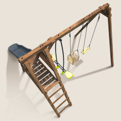 Balançoire avec toboggan en bois traité carré, Objectif Nature 3 agrès - Trèfle - Vue de dessus