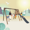 Balançoire avec toboggan en bois traité carré, Objectif Nature 3 agrès - Trèfle - Jeu familial.
