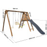 Balançoire avec toboggan en bois traité carré, Objectif Nature 3 agrès - Trèfle - Dimensions