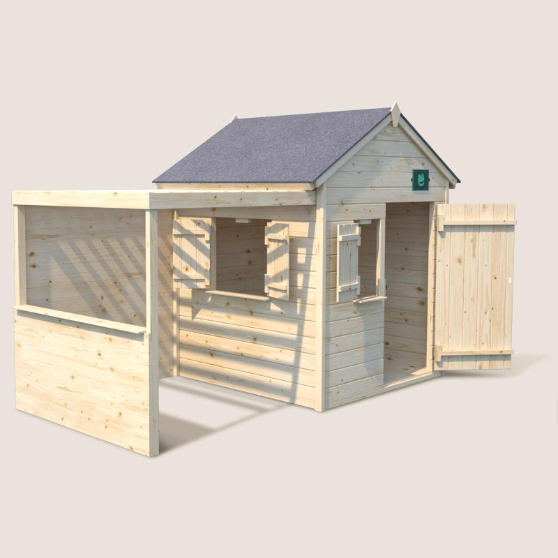 Cabane en bois avec pergola pour enfants Alpaga - Jardipolys - Vue de côté