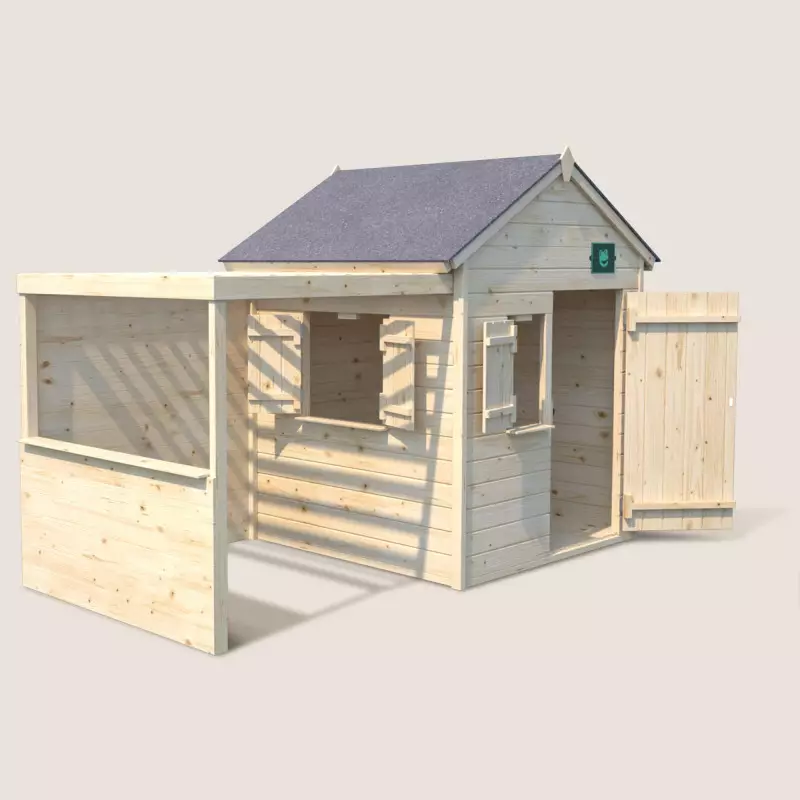 Cabane en bois avec pergola pour enfants Alpaga - Jardipolys - Vue de côté